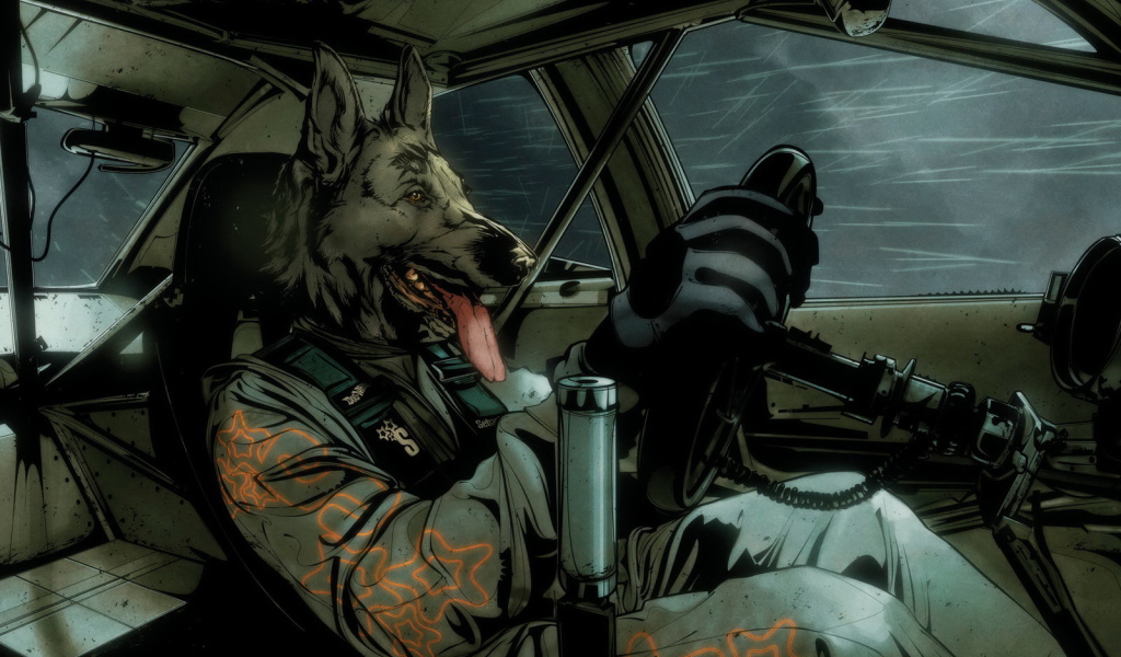 Собака в гоночной машине