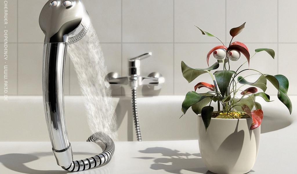 Цветок и душ с глазами