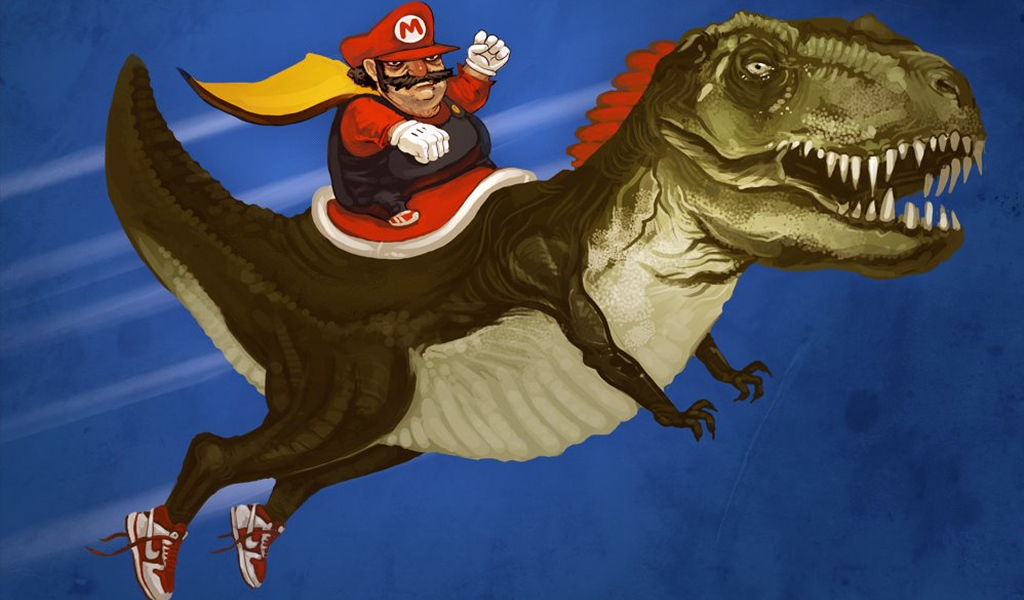 Марио на динозавре