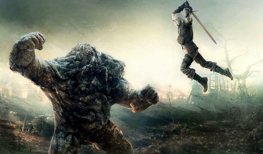 Сражение с монстром из игры Ведьмак