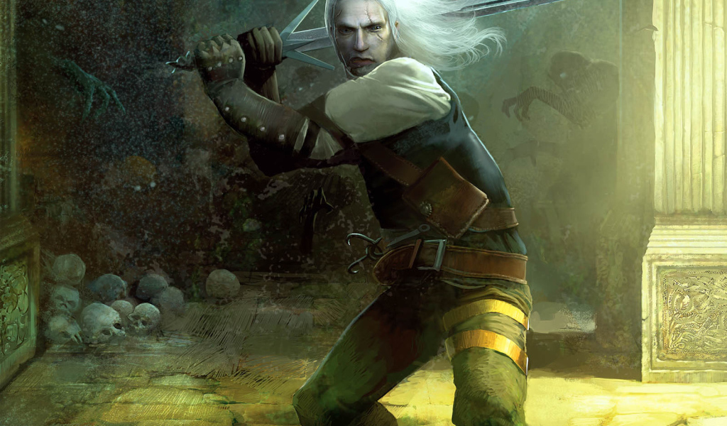 Герой из игры Ведьмак с мечом