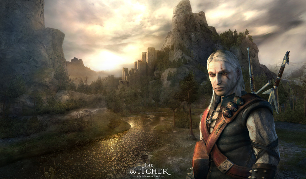 Ведьмак на фоне гор