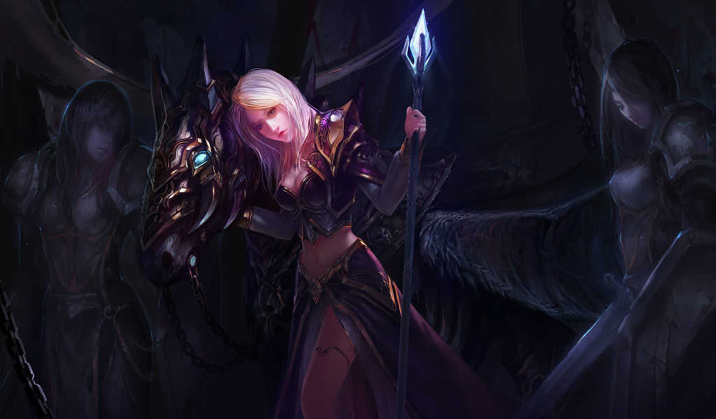 Девушка в доспехах с посохом