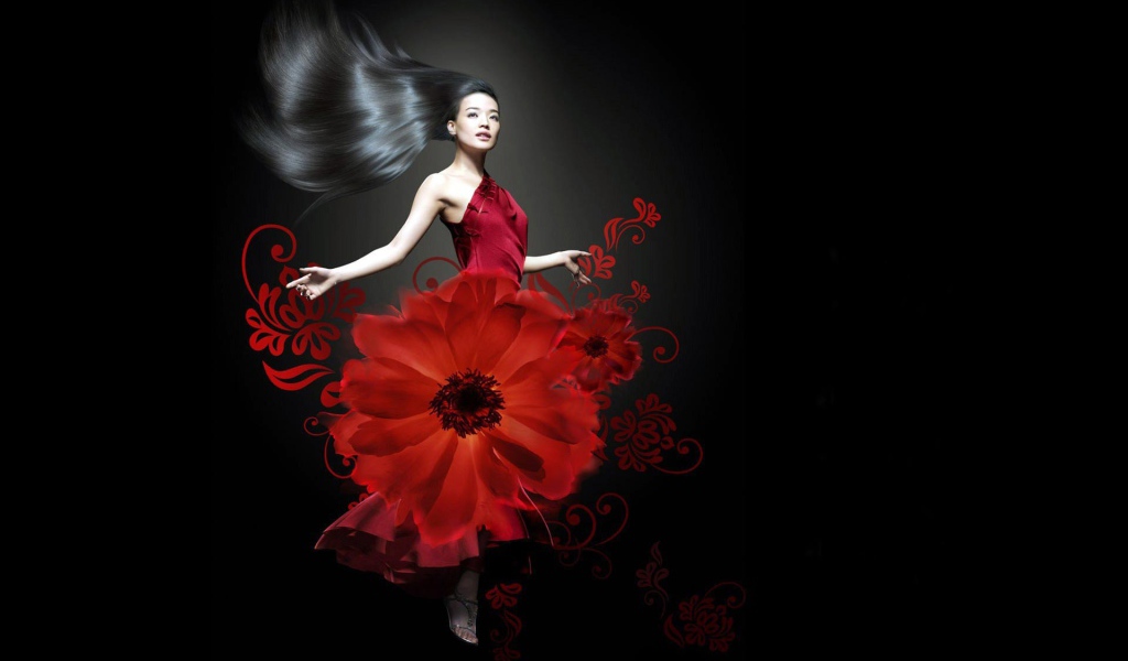 Девушка в красных цветах