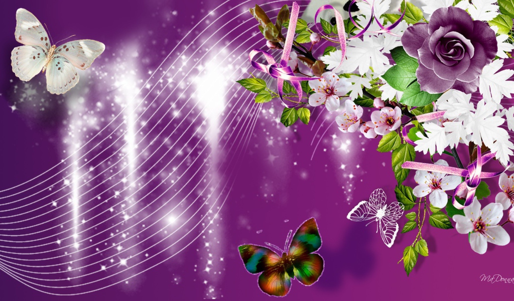 Фиолетовые розы и другие цветы, красивая картинка на восьмое марта