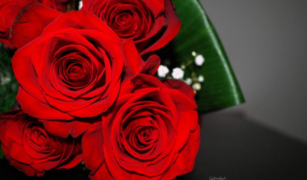 Красные розы на 8 марта с зелеными листьями