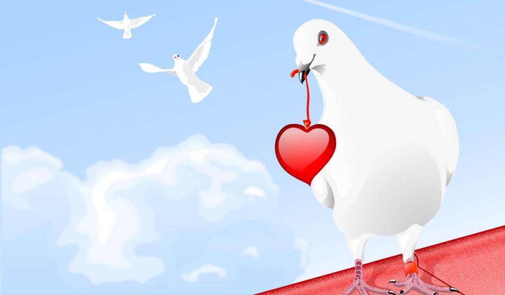 Голубь с сердцем на День Влюбленных 14 февраля