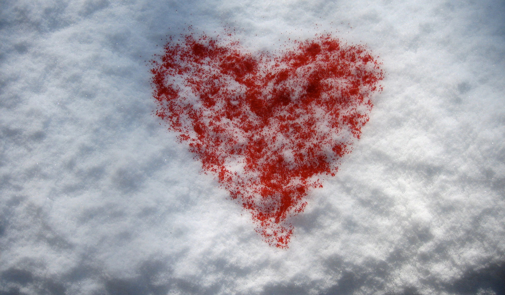 Heart on the snow on Valentine's Day February 14
