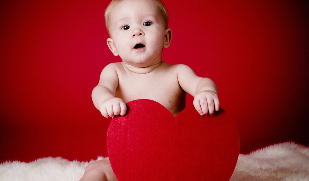 Kid with a heart on Valentine's Day February 14