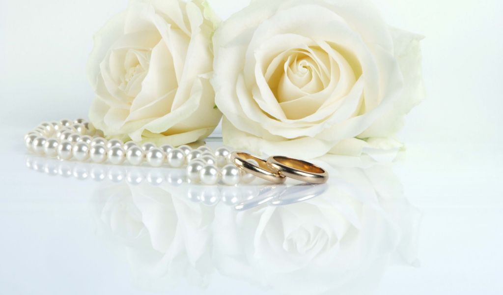 Белые розы и свадебные кольца