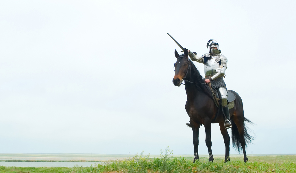 Рыцарь с мечом на лошади