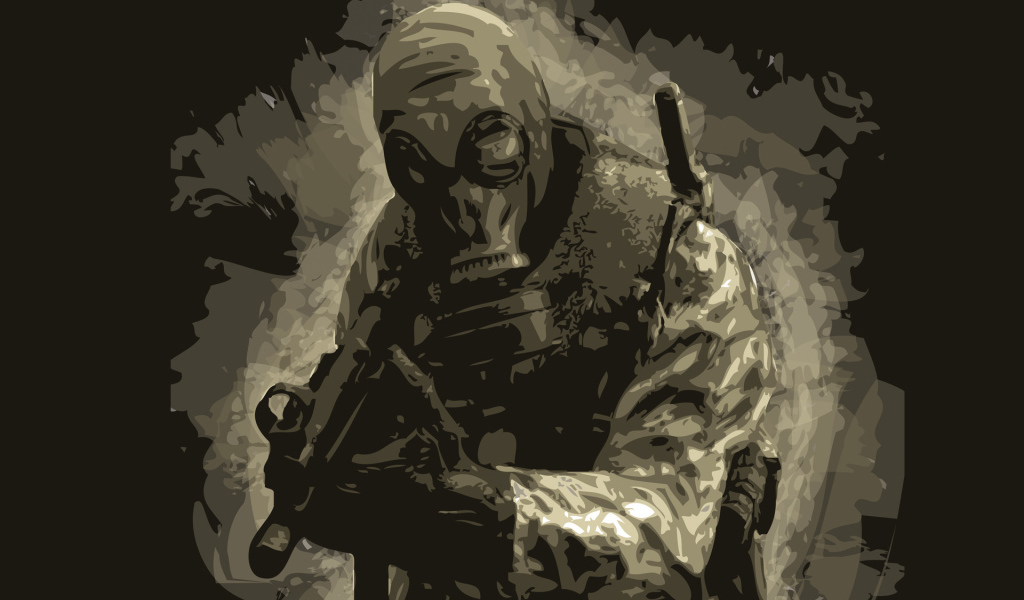 Солдат в противогазе