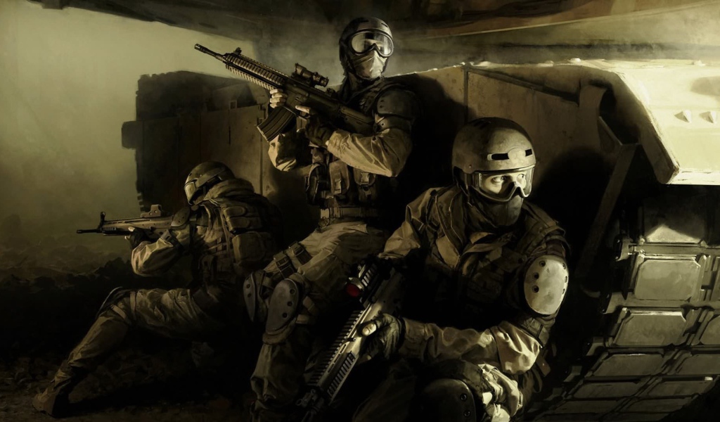 Бойцы спецназа за танком