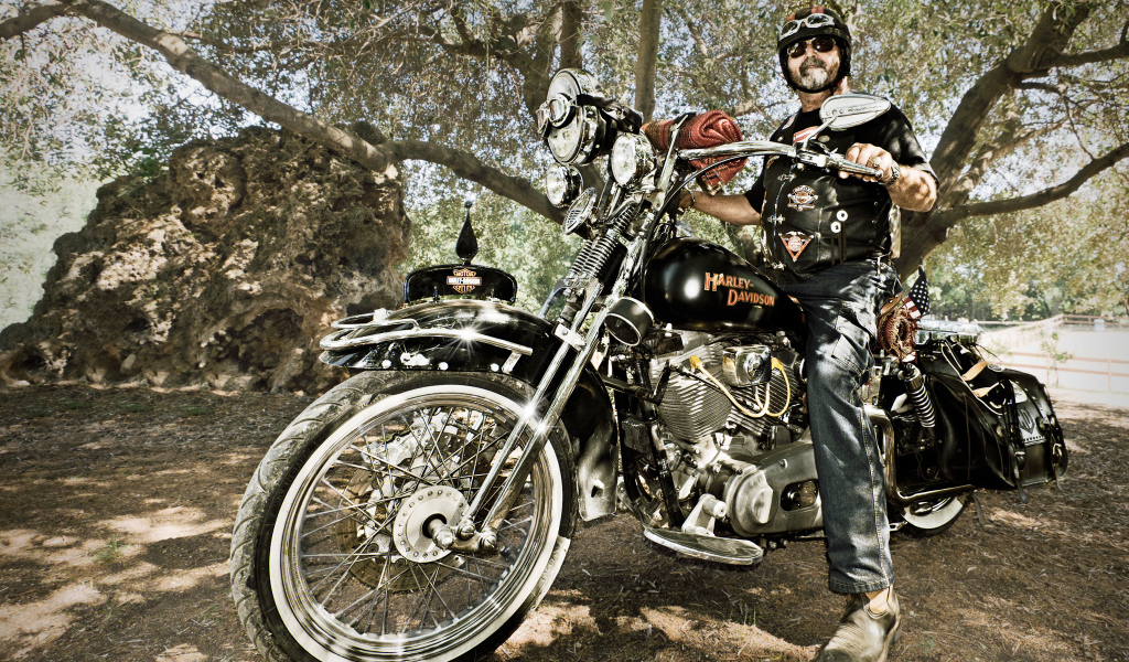 Байкер на Харлей Дэвидсон