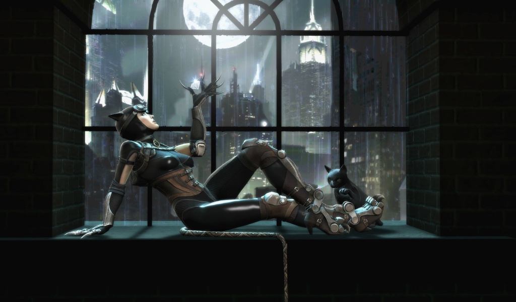 Женщина кошка на окне