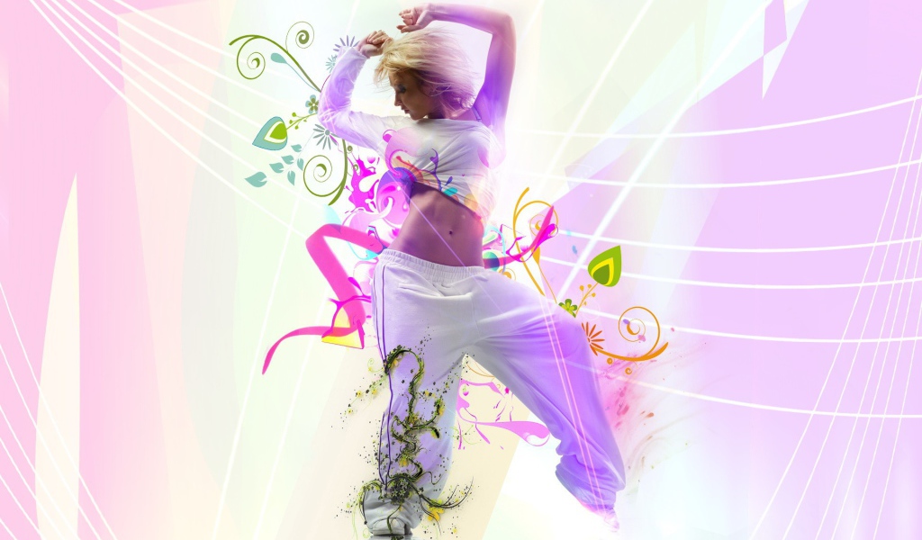 Девушка в белом танцует