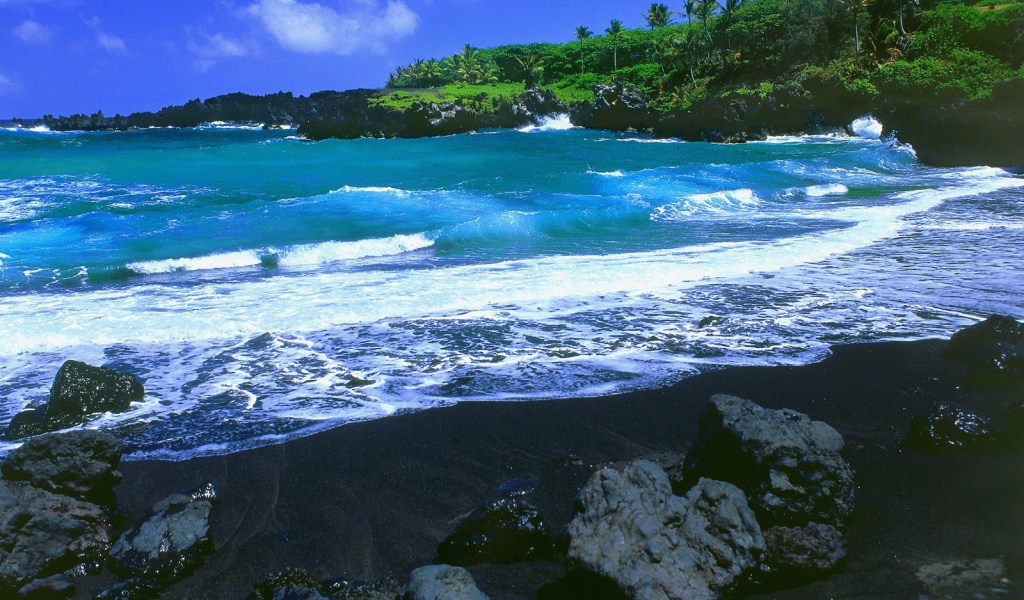 Красивый вид на черный пляж