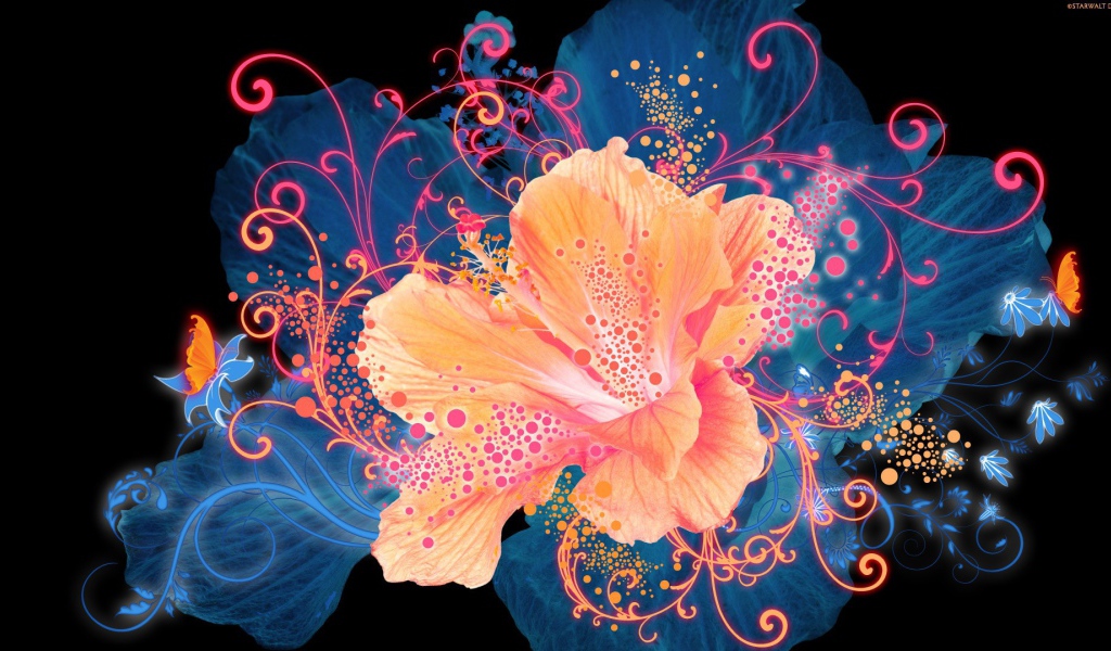 Рисунок цветка с бабочками