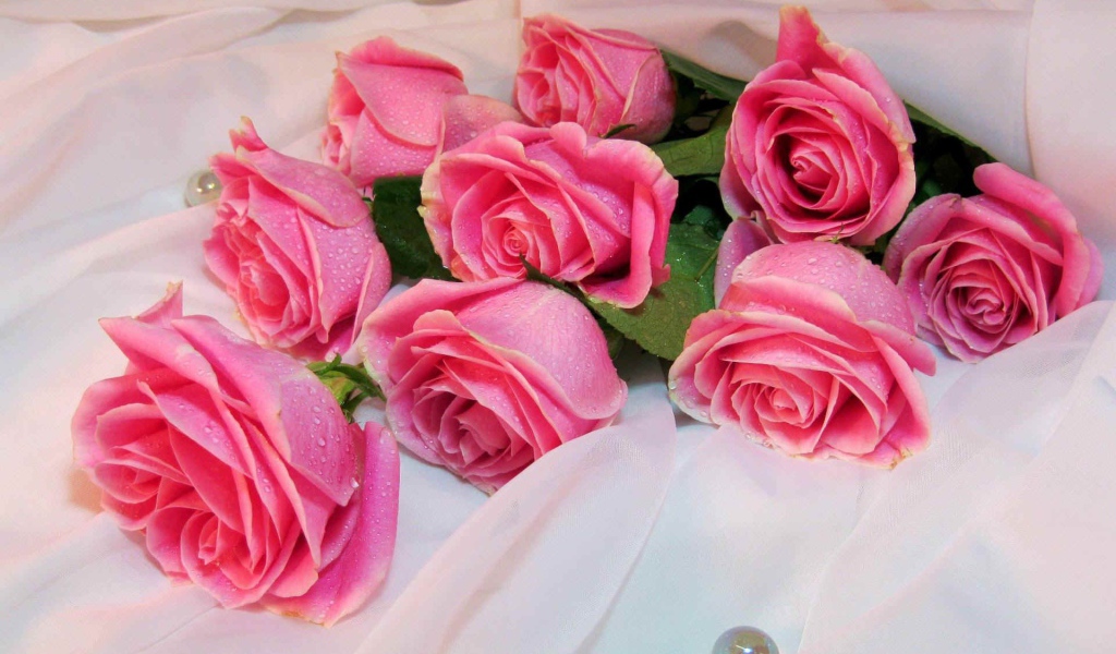Букет роз на белом одеяле