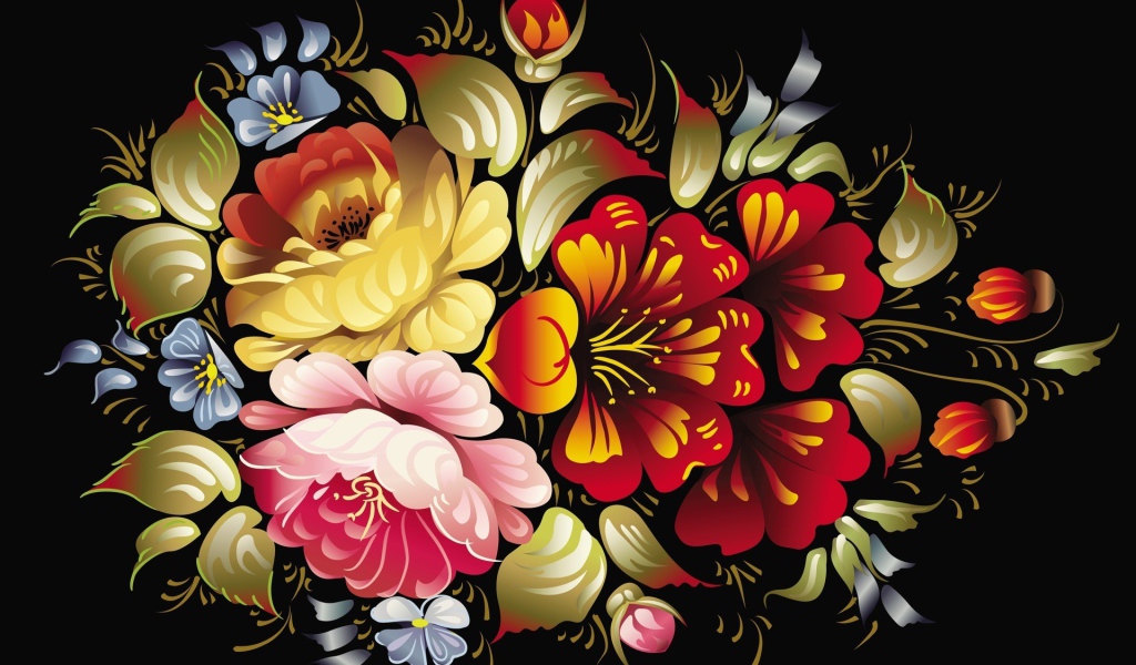 Цветы на черном фоне