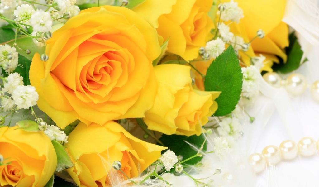 Желтые розы с белыми цветами