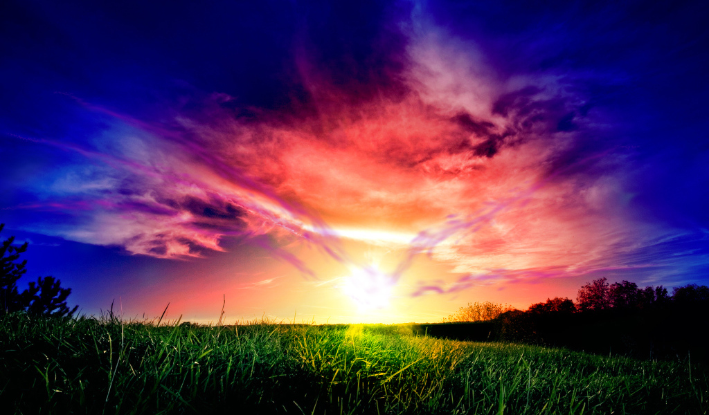 Красивый закат над полем