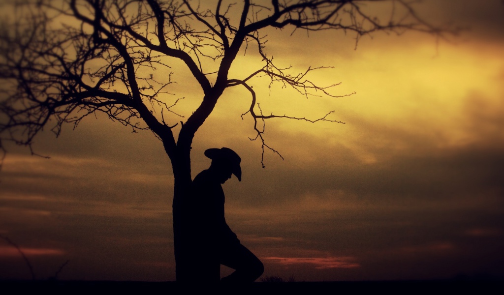 Силуэт человека у дерева
