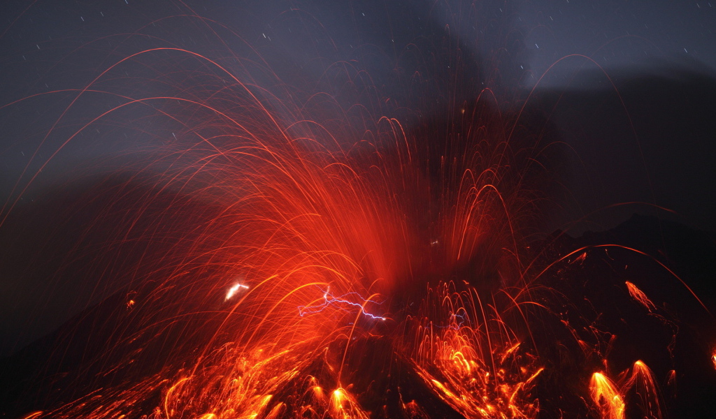 Искры извержения вулкана