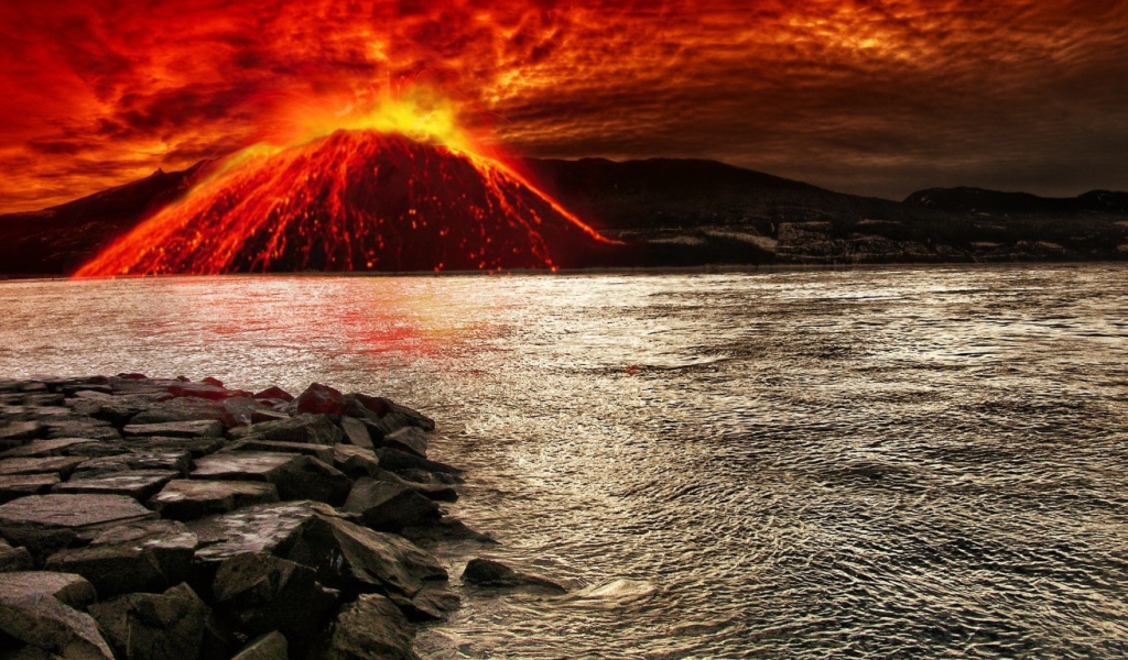 Вулкан извергается у воды