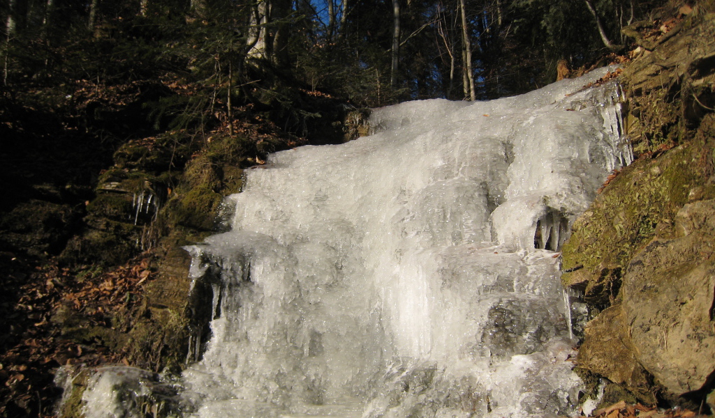 Замерзший водопад в лесу