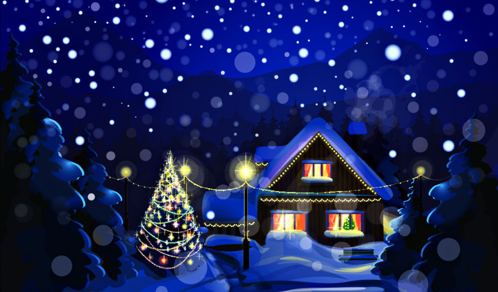 Дом украшенный на Новый год