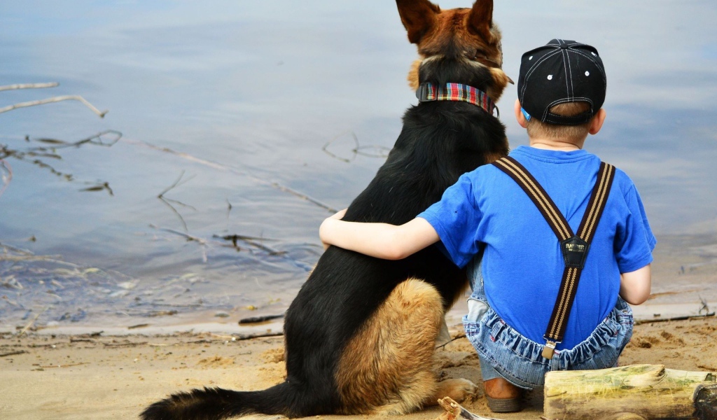 Друзья сидят у воды