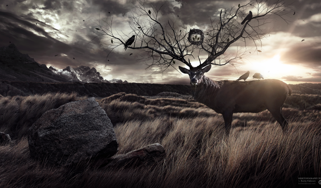 Олень с рогами деревьями