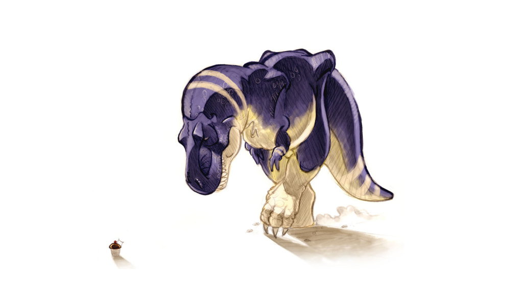 Динозавр у корзины