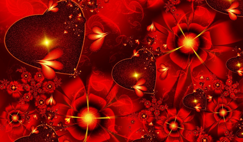 Сердечки с красными цветками