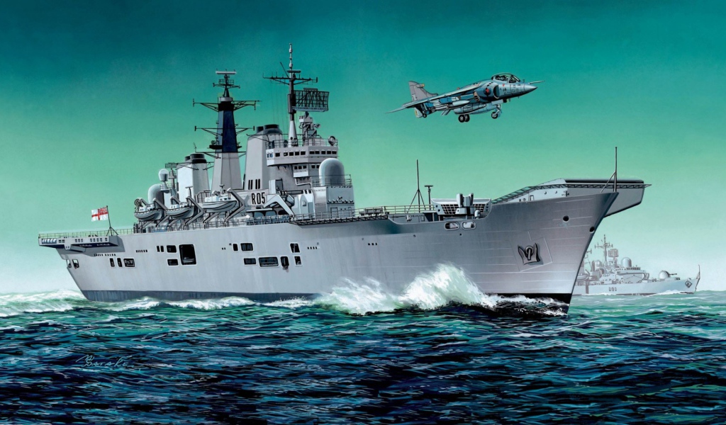 Самолет над британским авианосцем