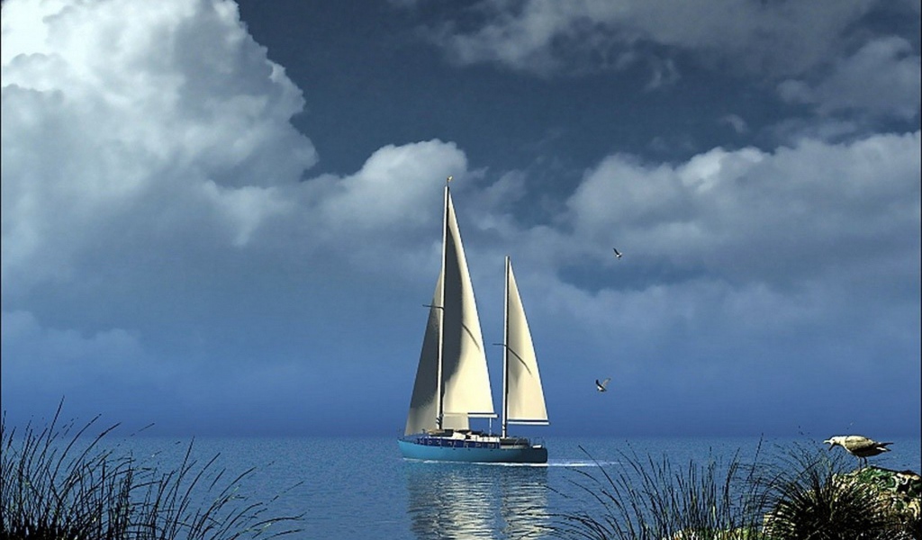 Парусная яхта в море