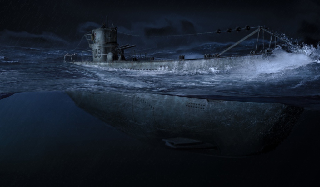 Подлодка в темноте ночи