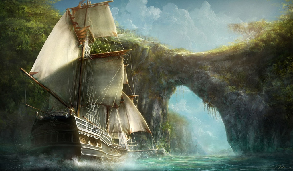 Парусник идет в арку