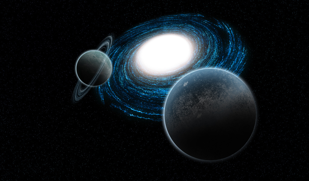 Спиральная галактика и планеты