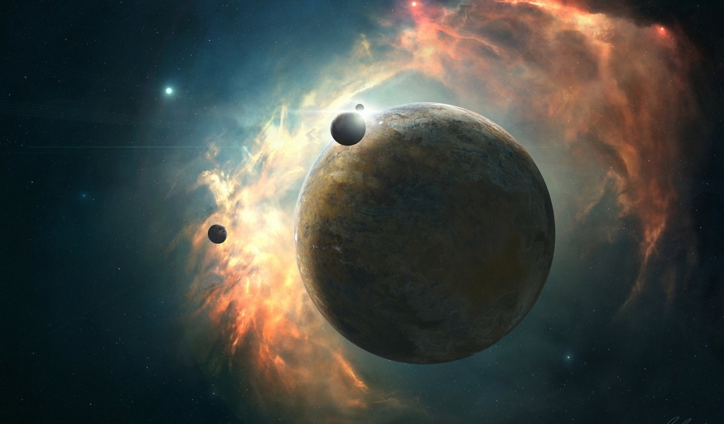 Планета на фоне туманности