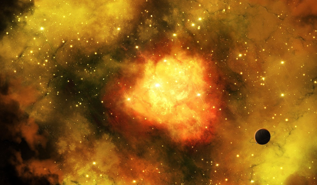 Планета на фоне туманности