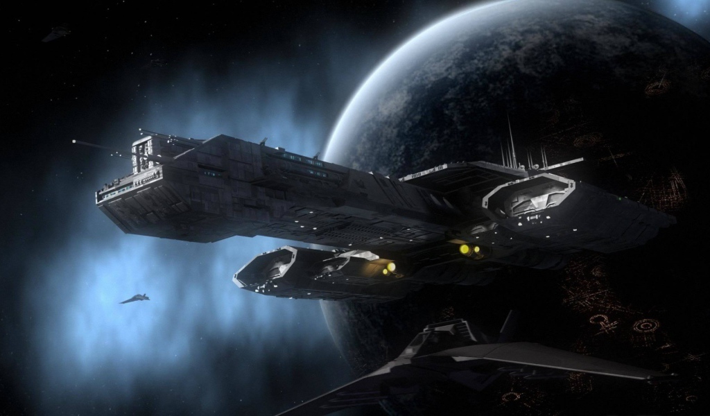 Корабль на фоне планеты