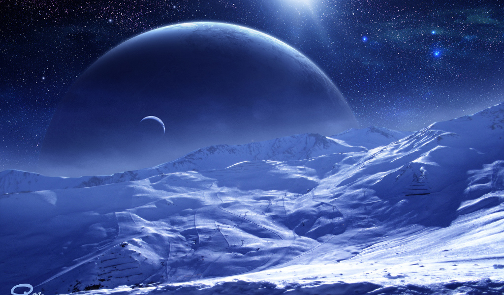 Белая поверхность планеты