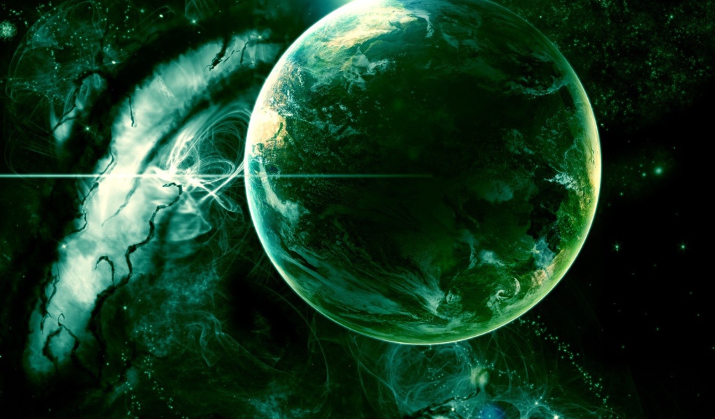 Зеленая планета в космосе