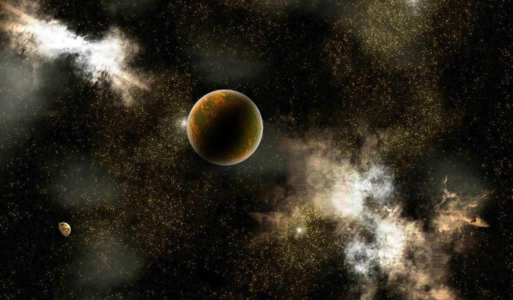 Планета на фоне галактики