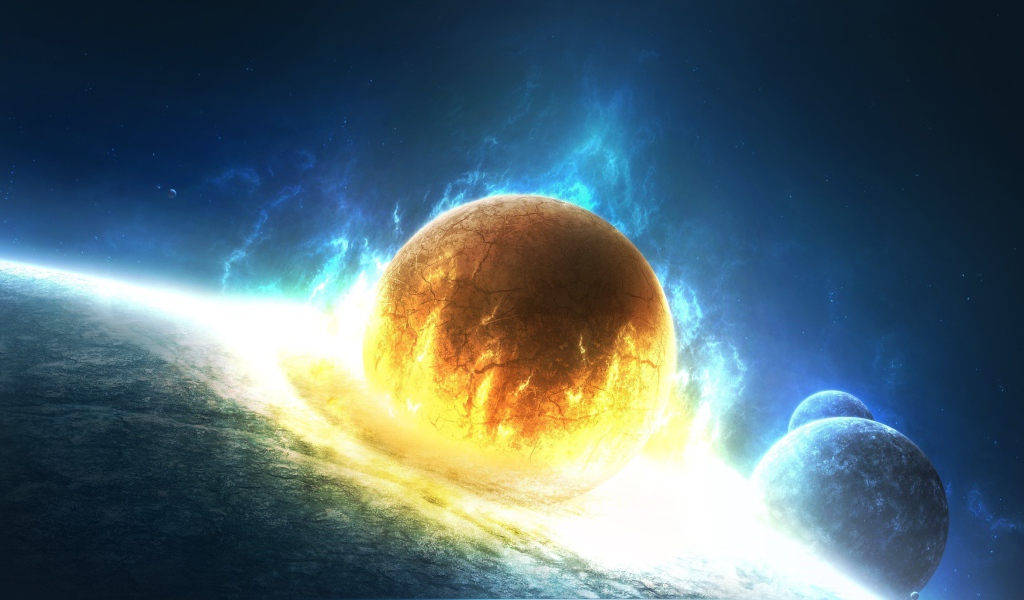 Удар маленькой планеты о большую