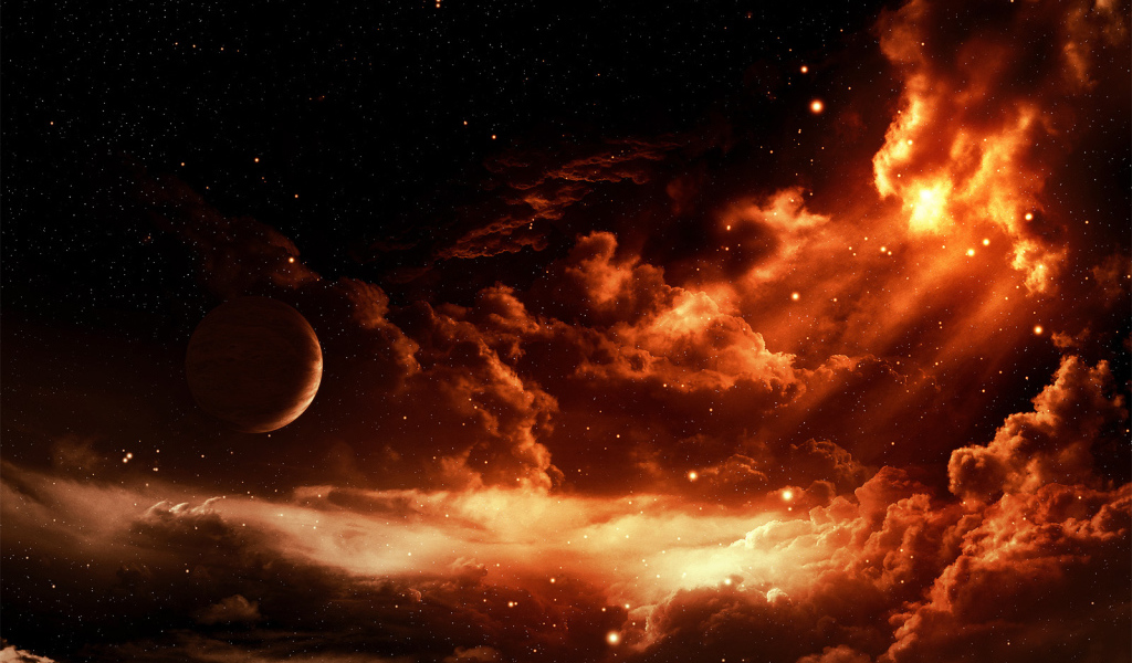 Луна и звезды в облаках