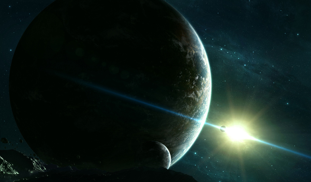 Вид на планету с астероида