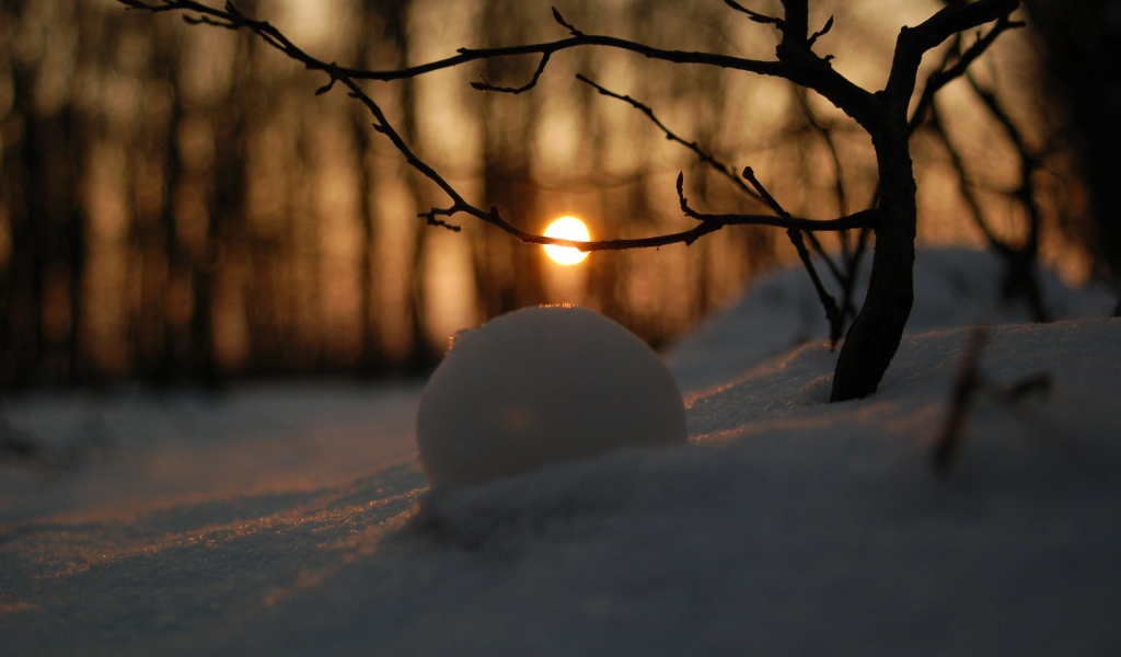 Снежный пейзаж с солнцем
